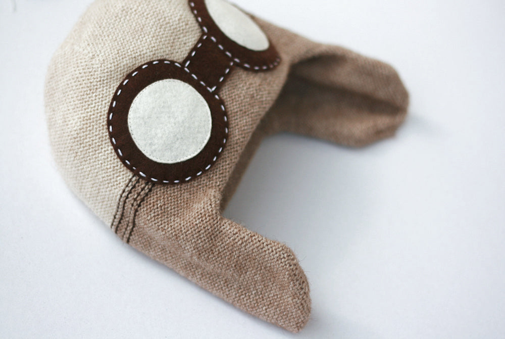 Cappello aviatore da bambino o adulto in tutte le taglie colore beige in lana alpaca mista