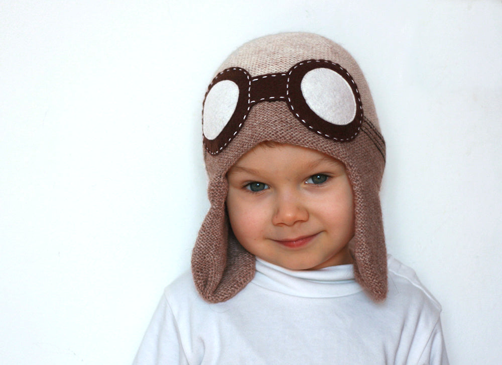 Cappello aviatore da bambino o adulto in tutte le taglie colore beige in lana alpaca mista