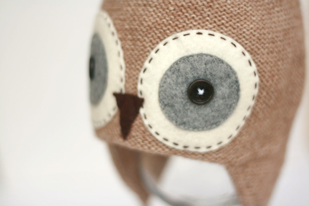 Aviator knitted hat in all sizes from baby to adult in beige color