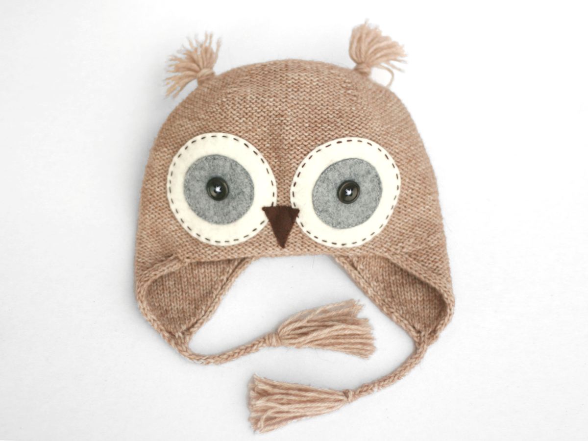 Aviator knitted hat in all sizes from baby to adult in beige color